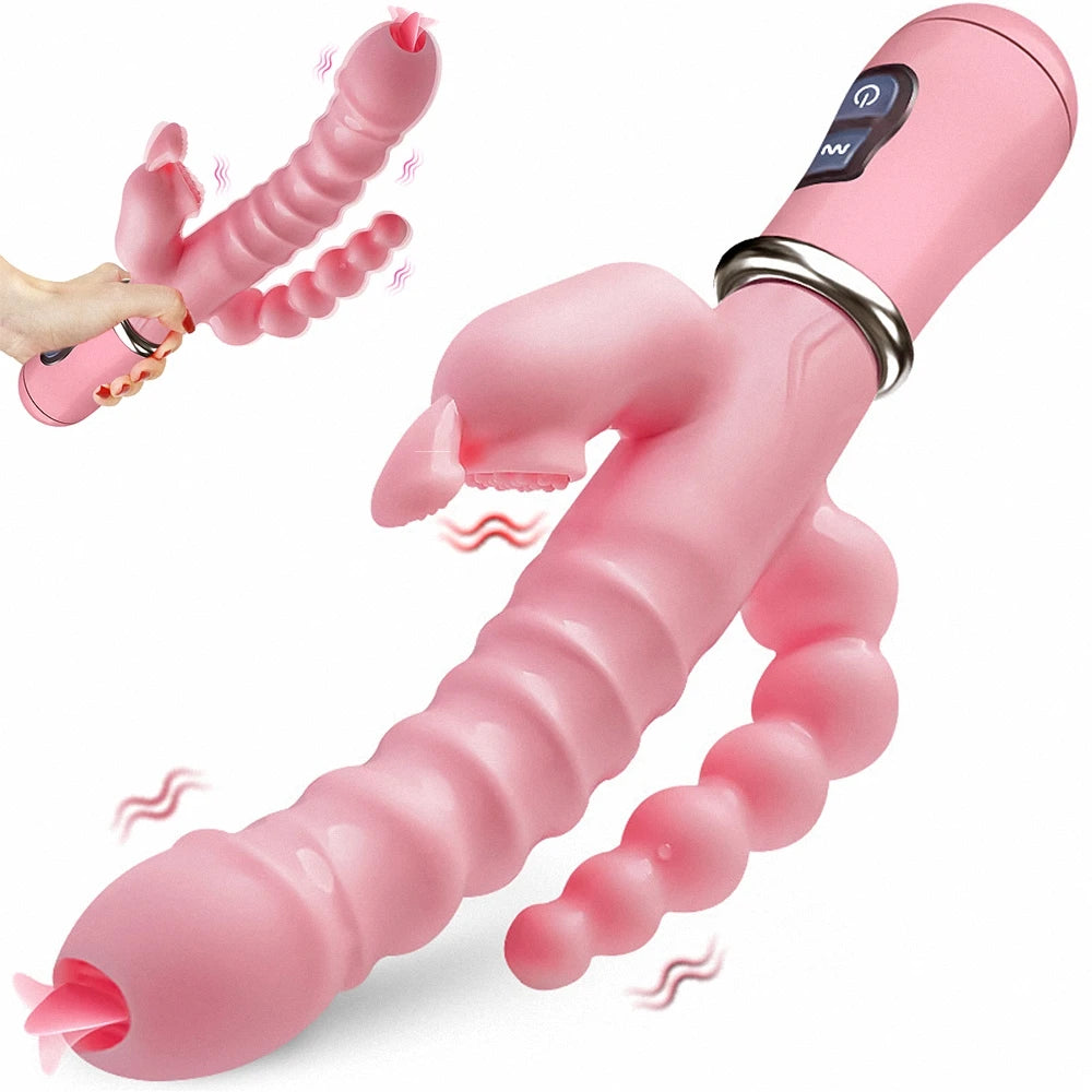 LicklIp 3 em 1 vibrador coelho lambedor, vara dupla masturbação anal e clitóris