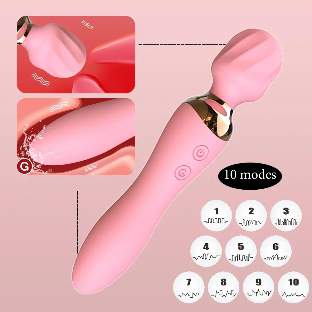 Vibrador potente com dildos e varinha para mulheres, 10 modos, estimulador de clitóris, ponto G, massageador vaginal