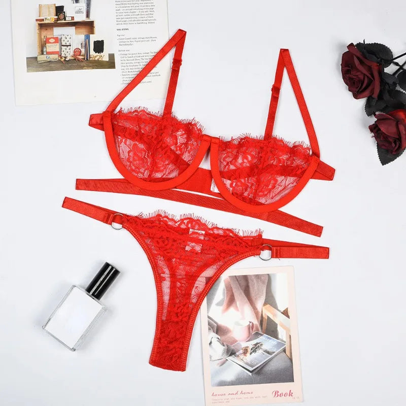 Lingerie Sexy Feminina Renda Transparente Conjunto de Calcinhas Bordadas