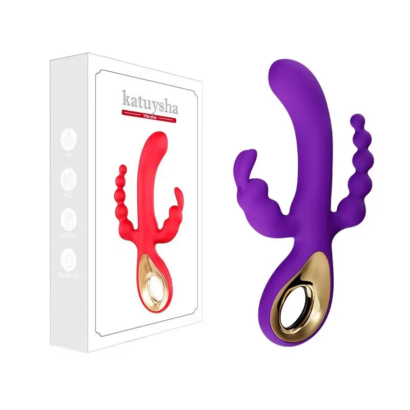 Vibrador 3 em 1 com dildo e coelho, masturbador com orgasmo no ponto G, plugue anal, estimulador de clitóris