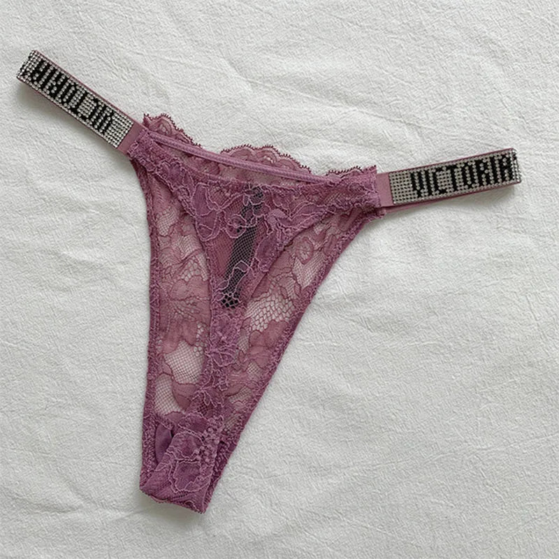 New Sexy Pink Brand Lingerie Female Intimate Underwear Rise Women Panties Bra Rhinestone Letter Comfort Brief