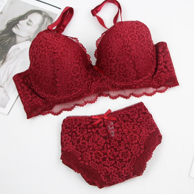 Sutiã push-up sexy com decote em V profundo, roupa íntima feminina fina, renda bordada, flores, lingerie plus size