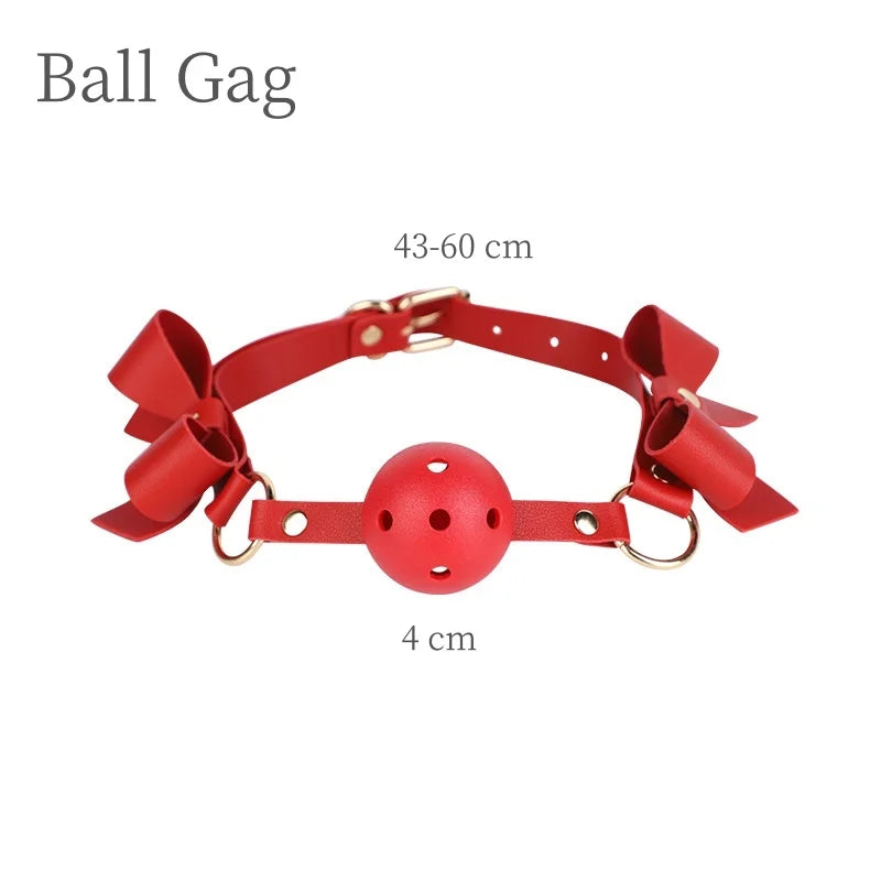Algemas de bondage com laço charmoso e sexy, acessórios com colarinho ajustável, mordaça de boca para casais, brinquedos sexuais de amarração para escravos BDSM