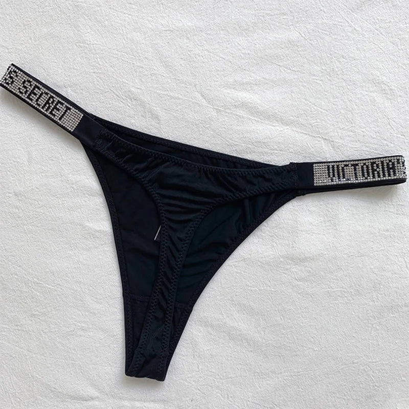 New Sexy Pink Brand Lingerie Female Intimate Underwear Rise Women Panties Bra Rhinestone Letter Comfort Brief