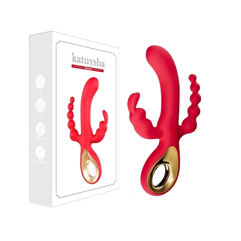 Vibrador 3 em 1 com dildo e coelho, masturbador com orgasmo no ponto G, plugue anal, estimulador de clitóris