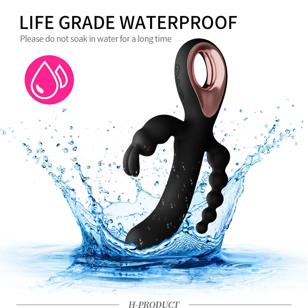 Vibrador 3 em 1 com dildo e coelho, masturbador com orgasmo no ponto G, plugue anal, estimulador de clitóris