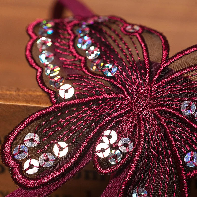 Sexy Butterfly G-String Lace With Pearl Thongs Solid Color Soft T Back Temptation Open Crotch Panties For Women Lingerie