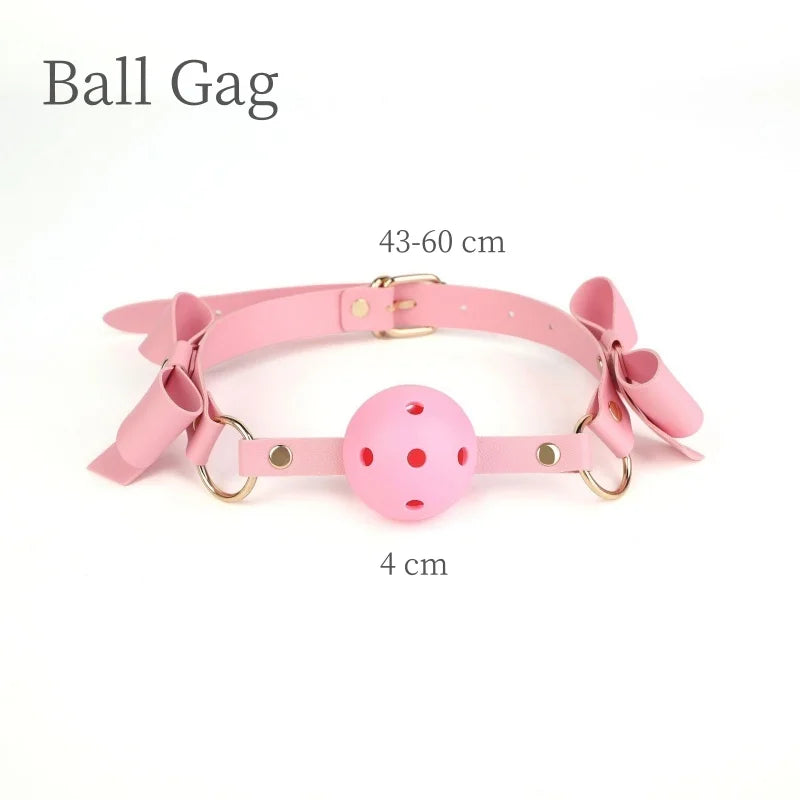 Algemas de bondage com laço charmoso e sexy, acessórios com colarinho ajustável, mordaça de boca para casais, brinquedos sexuais de amarração para escravos BDSM