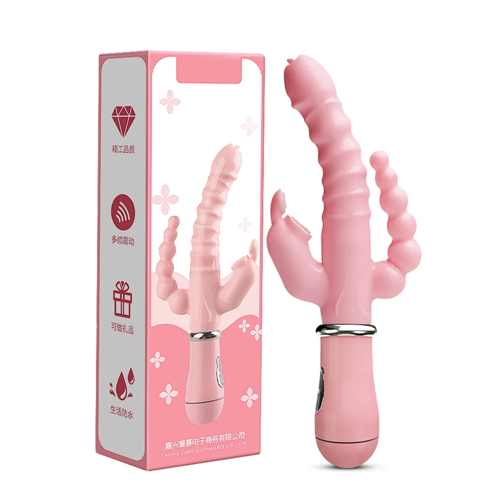 LicklIp 3 em 1 vibrador coelho lambedor, vara dupla masturbação anal e clitóris