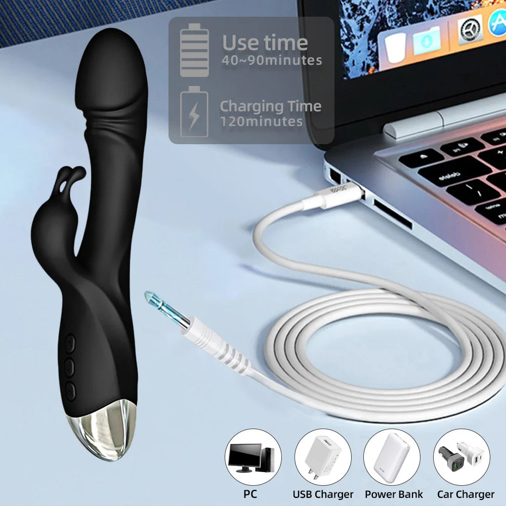 Vibrador Rabbit potente, estimulador de clitóris e ponto G, massagem nos mamilos e vagina, masturbador feminino, dildo