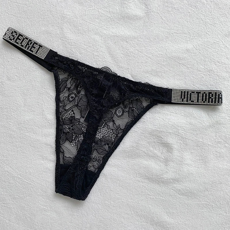 New Sexy Pink Brand Lingerie Female Intimate Underwear Rise Women Panties Bra Rhinestone Letter Comfort Brief