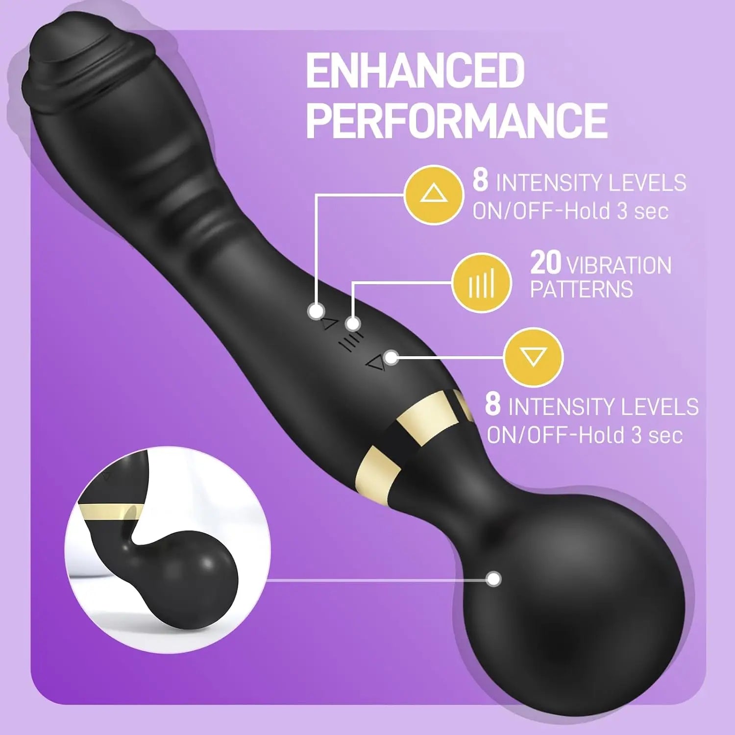 Vibrador AV Magic Wand potente de 20 velocidades, estimulador de clitóris e massageador de ponto G