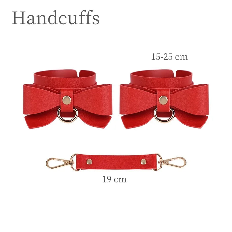Algemas de bondage com laço charmoso e sexy, acessórios com colarinho ajustável, mordaça de boca para casais, brinquedos sexuais de amarração para escravos BDSM