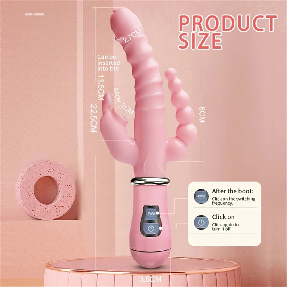 LicklIp 3 em 1 vibrador coelho lambedor, vara dupla masturbação anal e clitóris