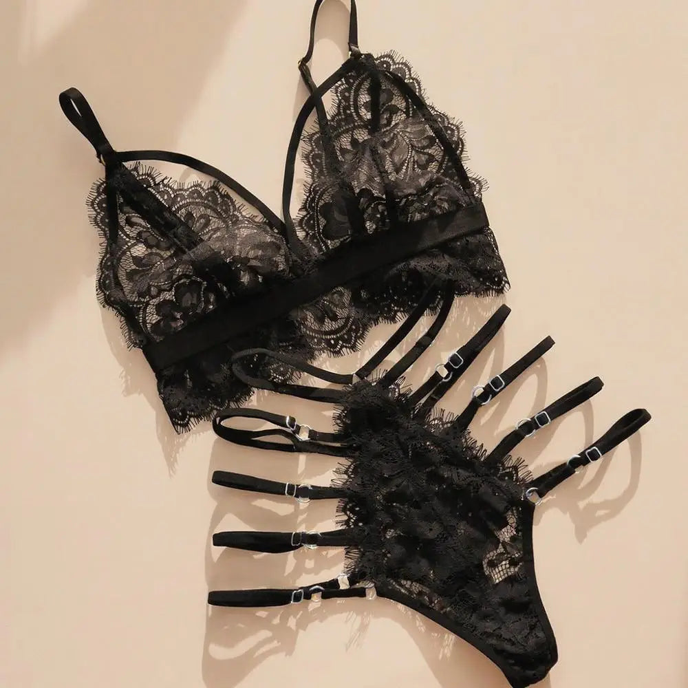 Sexy Babydoll Lace Bra and Panty Set Perspective Sex Erotic Costumes Lingerie Set Underwear Dress Hot Erotic Lingerie for Women