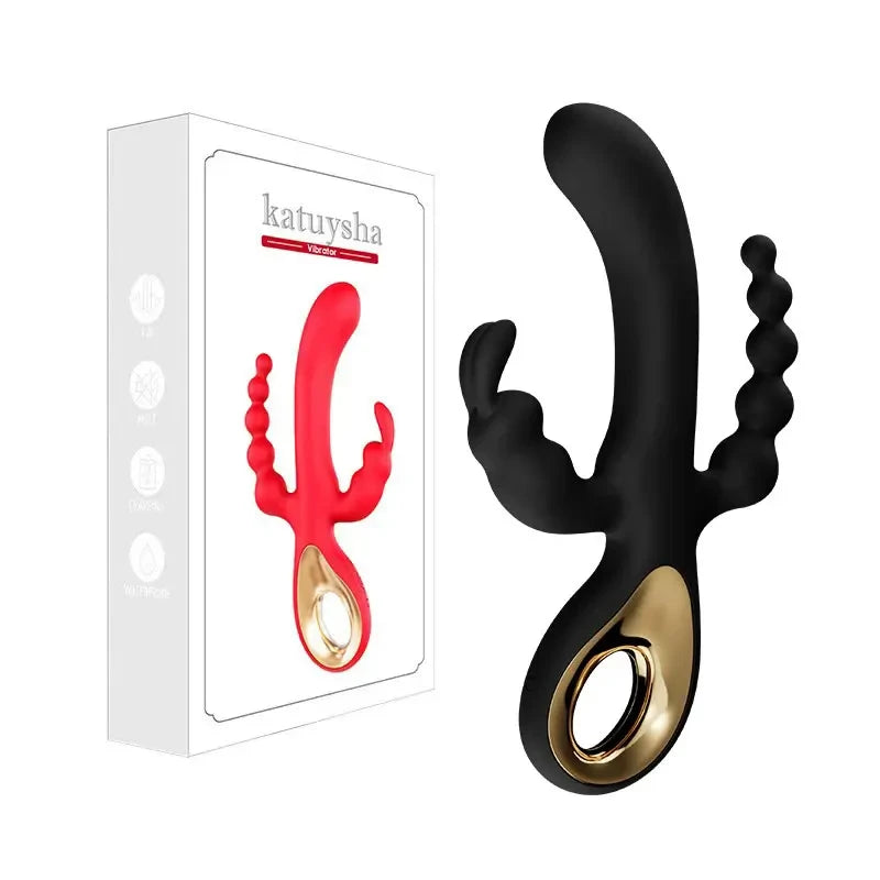 Vibrador 3 em 1 com dildo e coelho, masturbador com orgasmo no ponto G, plugue anal, estimulador de clitóris
