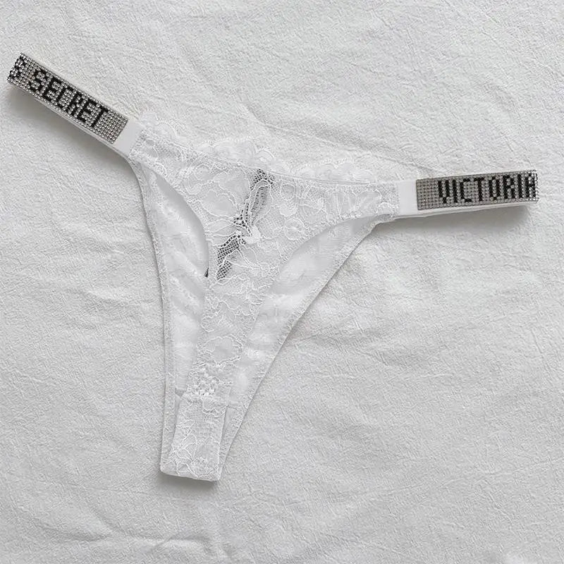 New Sexy Pink Brand Lingerie Female Intimate Underwear Rise Women Panties Bra Rhinestone Letter Comfort Brief