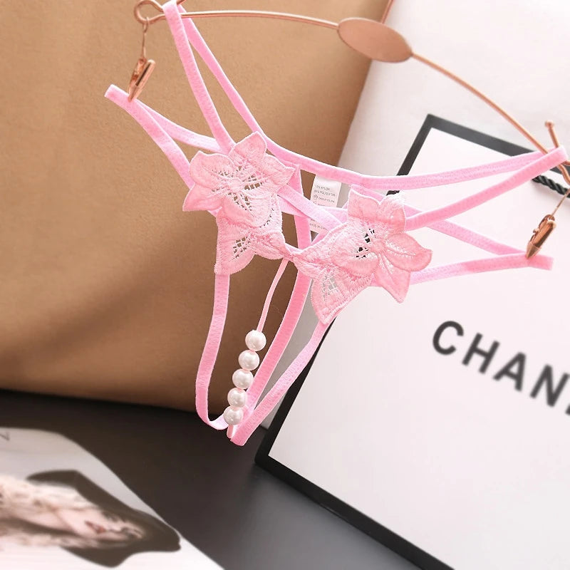 Women's Panties Sexy Lingerie Pearl Thongs Crotch Opening G-strings Temptation Women Underwear Erotic Female Underpants