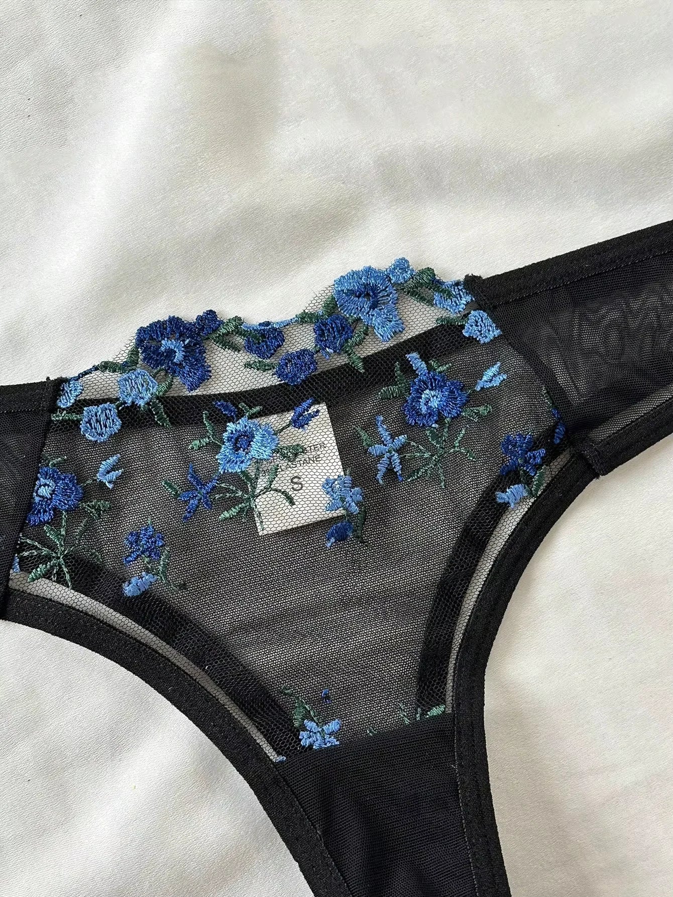 Conjunto de sutiã e lingerie sensual com bordado erótico, fragmentos florais azuis, renda babydoll, roupa íntima feminina, conjunto de calcinha sexy 2024