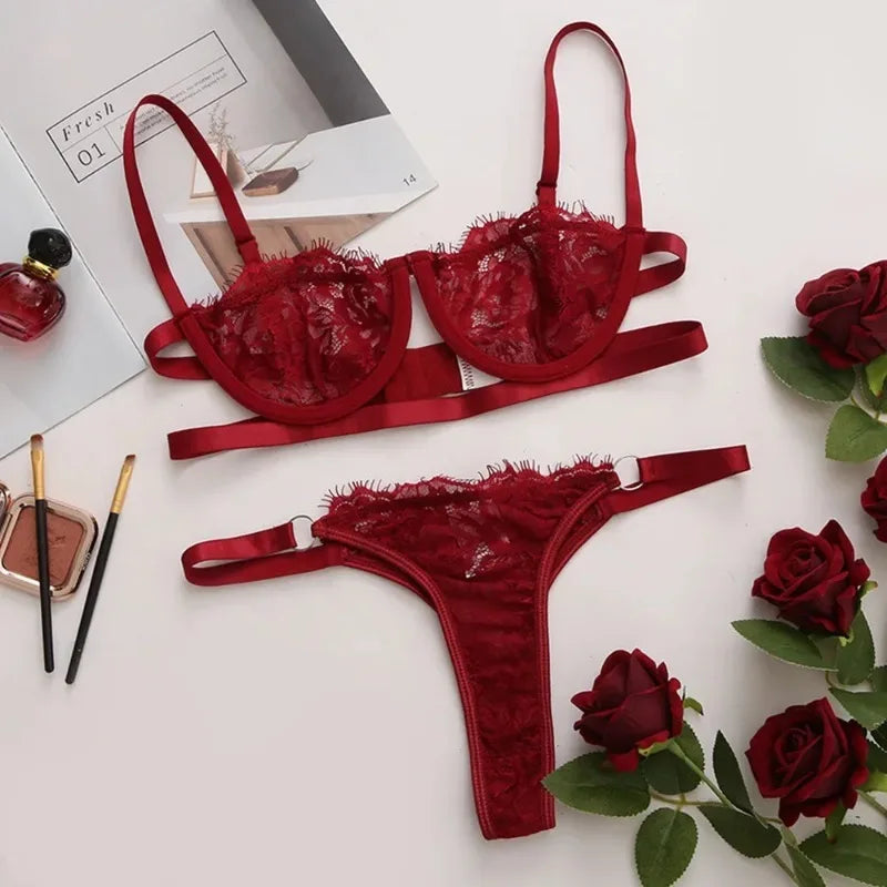 Lingerie Sexy Feminina Renda Transparente Conjunto de Calcinhas Bordadas
