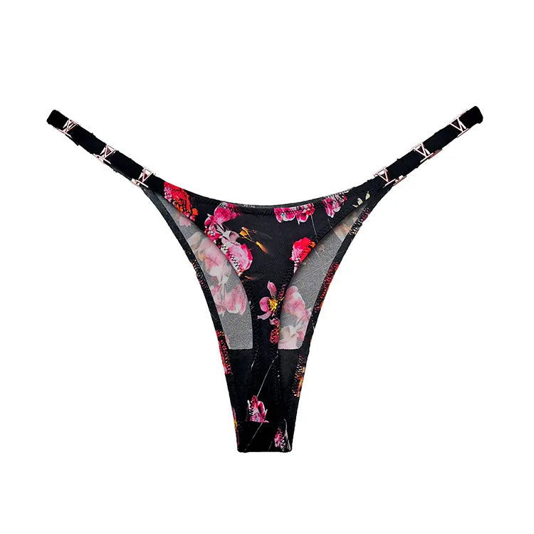 Seamless Sexy Thong Women Underwear Briefs Panties Zebra Flower Low Rise Luxury Metal Buckle G-String Bikini Girls Female Panty