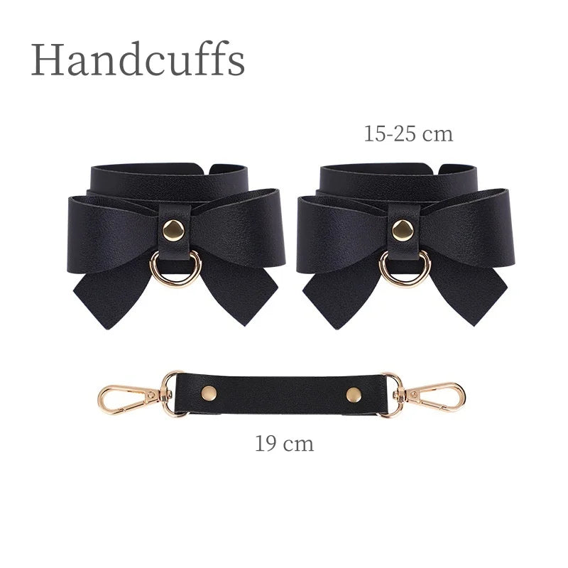 Algemas de bondage com laço charmoso e sexy, acessórios com colarinho ajustável, mordaça de boca para casais, brinquedos sexuais de amarração para escravos BDSM