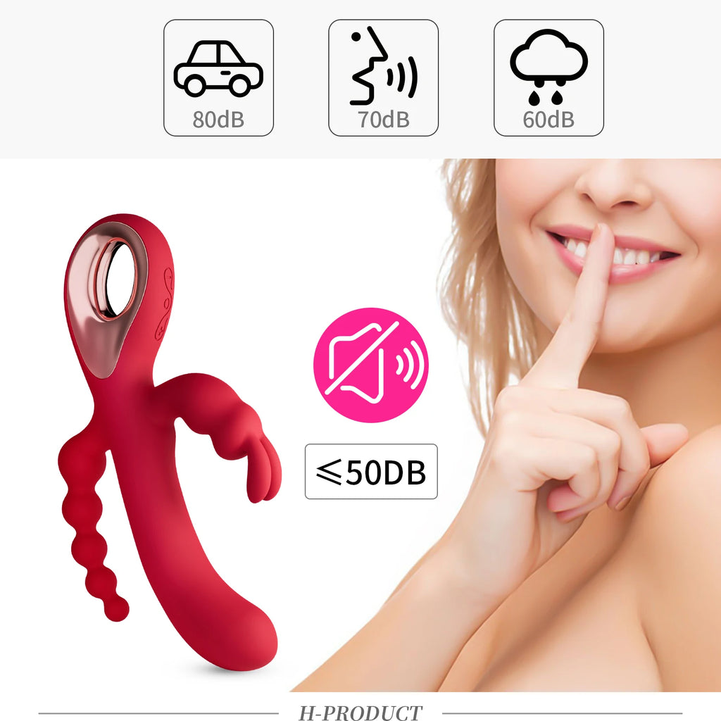 Vibrador 3 em 1 com dildo e coelho, masturbador com orgasmo no ponto G, plugue anal, estimulador de clitóris