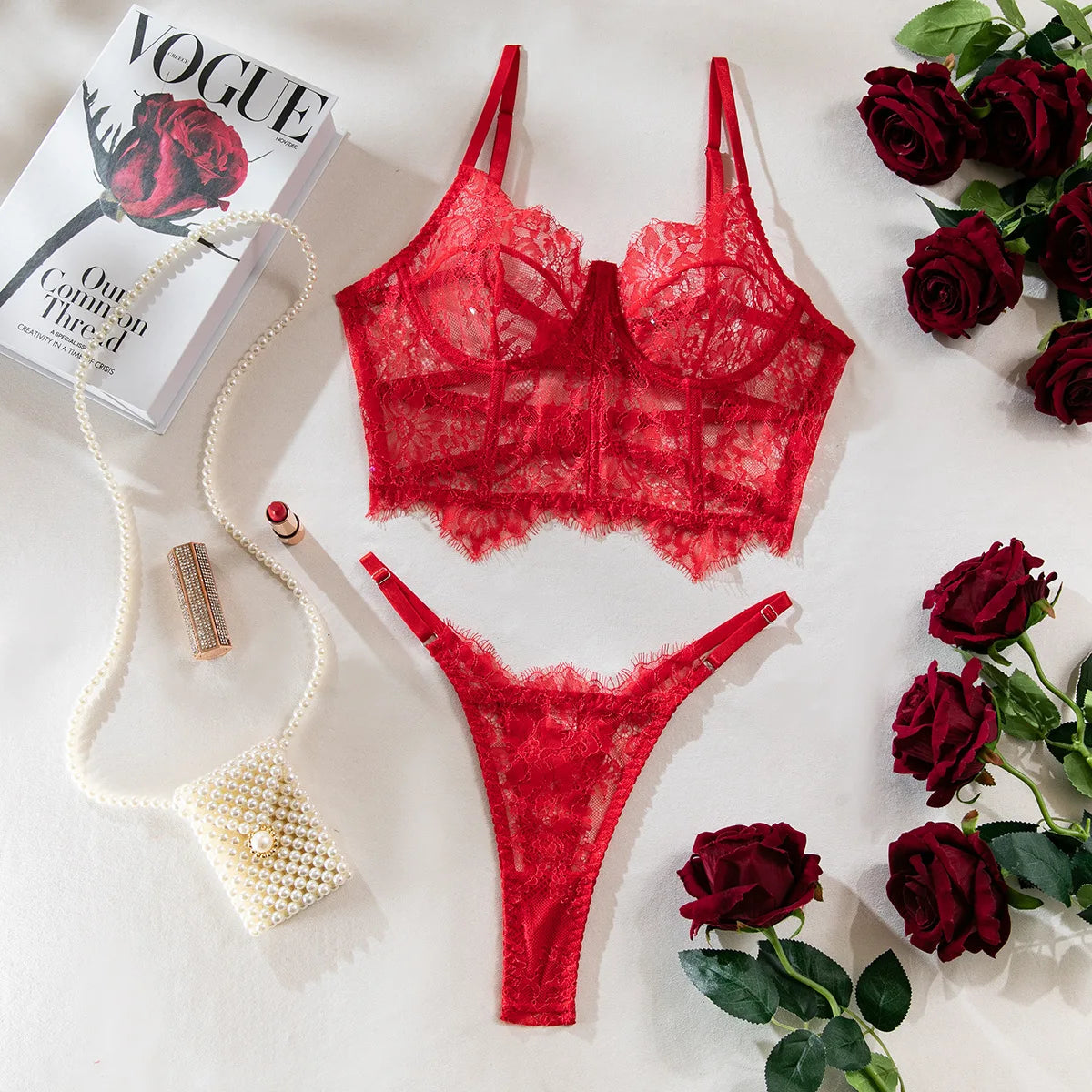 Conjunto de lingerie sexy Krasapt bustier floral renda sutiã calcinha roupa íntima feminina transparente