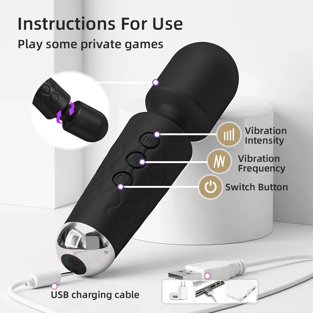 Vibrador AV potente de 20 velocidades, estimulador de mamilo, ponto G, clitóris, varinha mágica, dildo