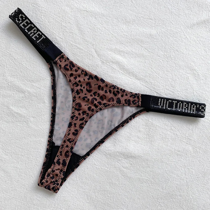 New Sexy Pink Brand Lingerie Female Intimate Underwear Rise Women Panties Bra Rhinestone Letter Comfort Brief